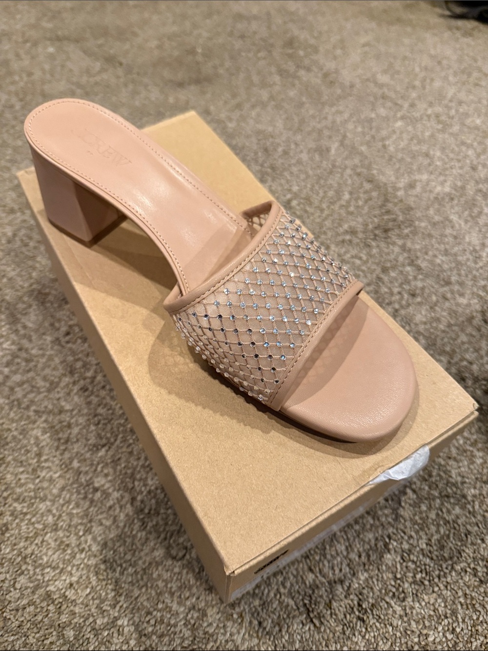 J. Crew Rhinestone Mesh Slip-On Block Heel Sandal